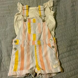 7 For All Mankind Baby Girl Pastel striped overalls